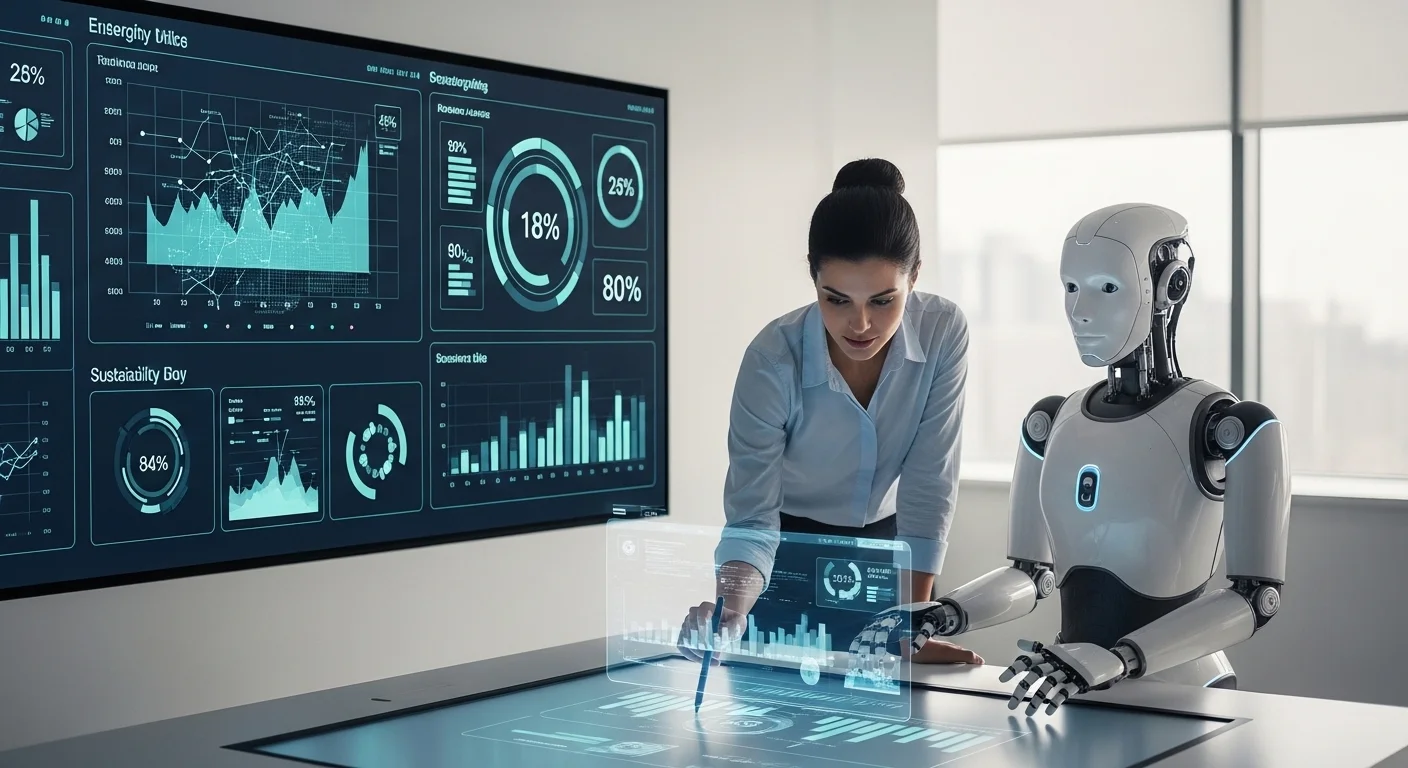 人間とAIロボットが協働するオフィスのイメージ