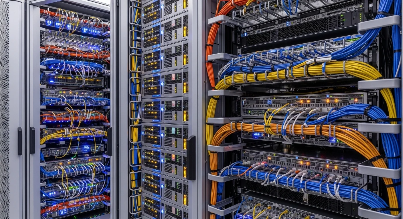 データセンター内のサーバーラックと高密度なコンピューティングインフラ